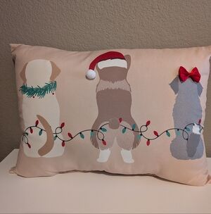 Festive Dog Holiday Pillow with Lights